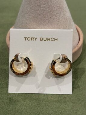 Tory Burch  Black Enamel Gold Hoop Earrings